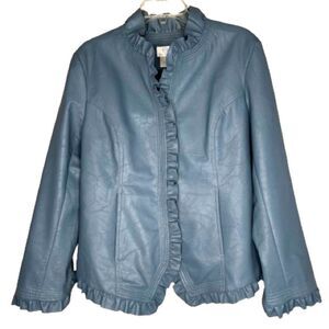 Hot In Hollywood Slate Faux Leather Ruffle Cottagecore Academia Jacket Blazer L
